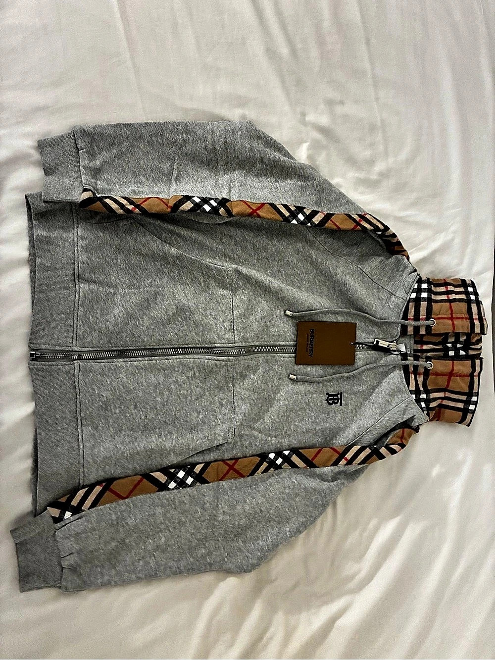 Burberry Plaid Trim Gray Bomber Jacket